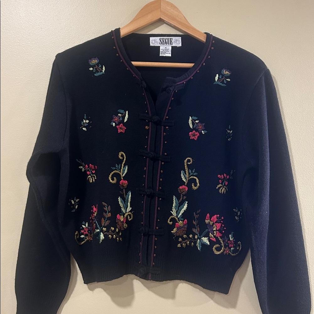Segue Black Floral Embroidered Sweater